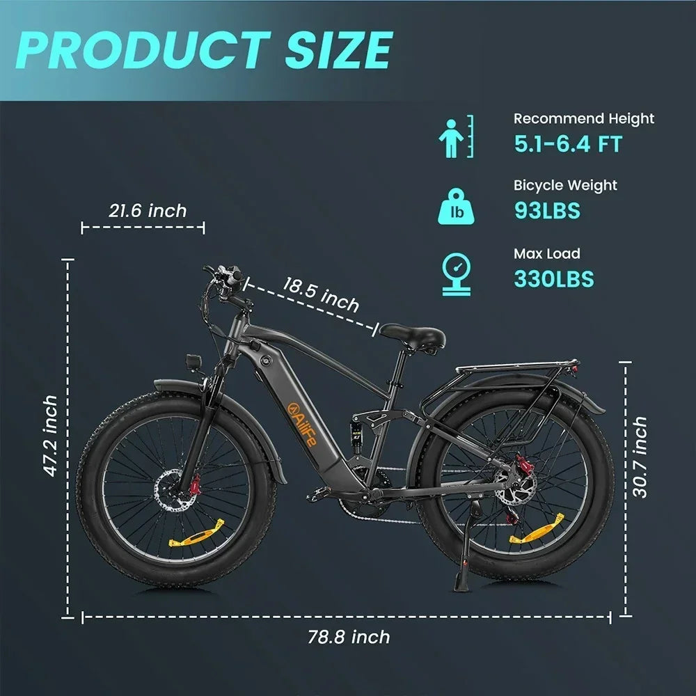 Electric Bike 1000W Motor 48V13Ah Lithium Battery Adult 26*4.0-In Fat Tire City Ebike Mountain Hydraulic brake Electric Bicycle