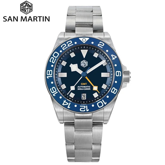 San Martin SN0121TC Titanium 39mm Watch NH34 GMT Automatic Movement Sapphire 24 Click BGW9 Luminous 30Bar Waterproof Watches