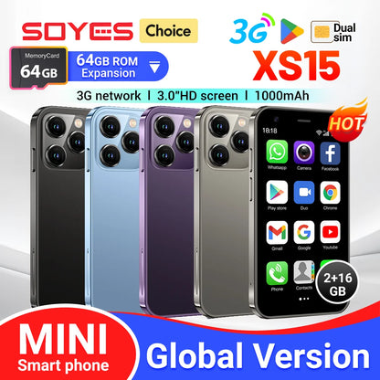 SOYES XS15 Mini Android8.1 Smart Phone 3.0 Inch Display 2GB RAM 16GB ROM Dual SIM Standby Play Store 3G Little Phone