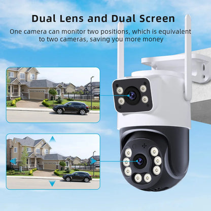 8MP Outdoor Wifi PTZ Camera Dual Lens Dual Screen AI Auto Tracking IP Video Surveillance Camera CCTV Two Way Audio