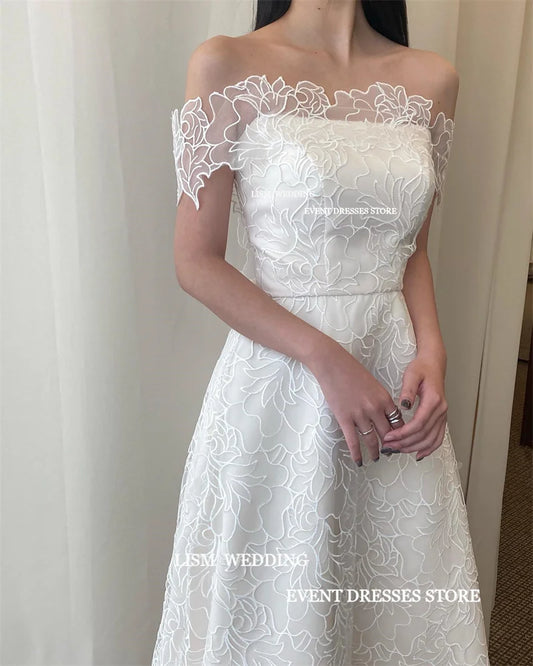 LISM Elegant Lace Korea A-Line Wedding Dresses Photo Shoot Off The Shoulder Long Bridal Gowns Floor Length Formal Dress Women