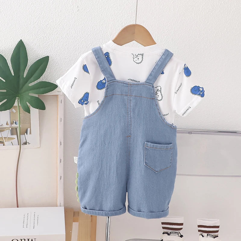 1-3 Years Baby Boys Clothing Sets Summer Cotton Lapel Shirt And Bear Cowboy Overalls Cute Girls Suit Birthday Party Kids Clothes