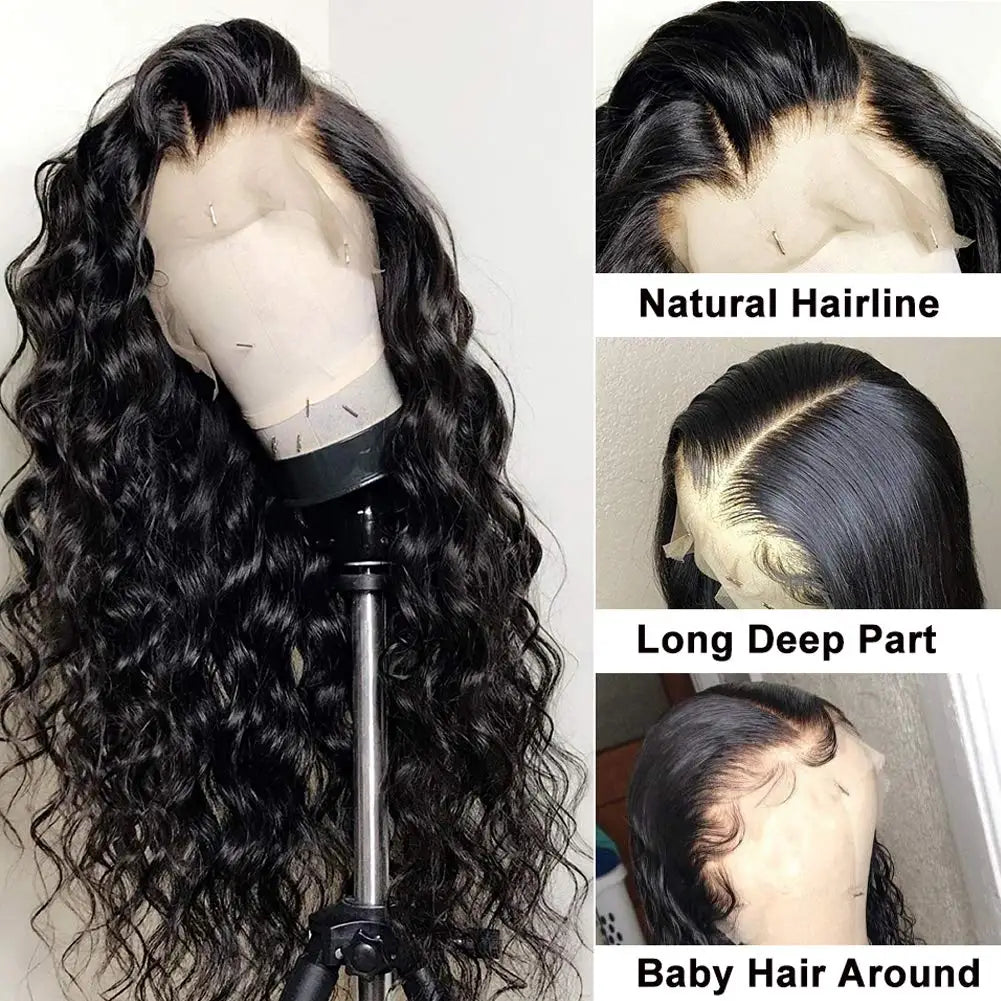 Loose Deep Wave 360 Full Lace Wig Nature Black Glueless Peruvian Real Human Hair 13x6 HD Lace Frontal Wigs For Women 34INCH Long