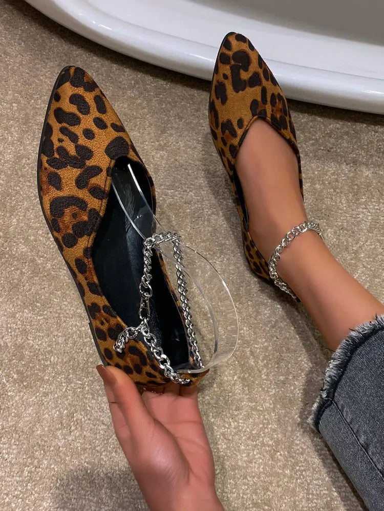 Pointed Hollow Retro New Baotou Single Shoe Women's Leopard Pattern Fashion Suede Light