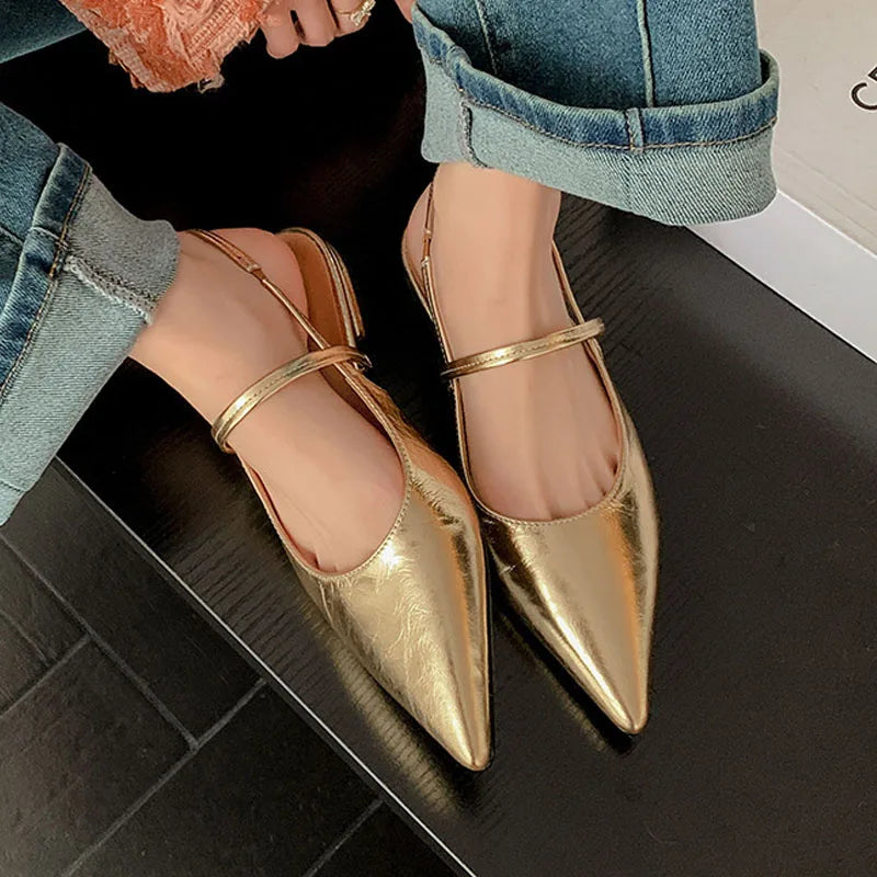 Elegant Women Shoes Designer Flats Females Work Shoes Luxury Leather Sandals Sexy Slingback Pointed-toe Pumps Party Dress Shoes