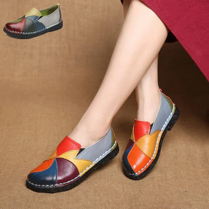 BRANGDY Women's Ladies Female Woman Mother Shoes Flats Genuine Leather Loafers Moccasins Mixed Colorful Non Slip On Plus Size 42