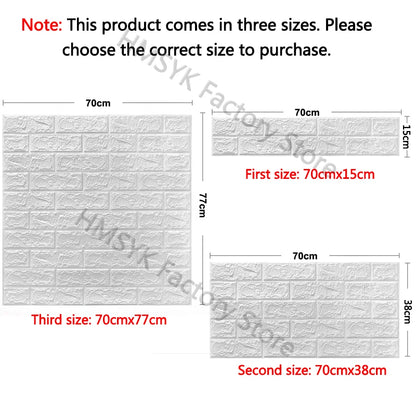 12PCS Self Adhesive 3D Foam Wallpaper Waterproof Brick Wall Panel Living Room Brick Stickers Bedroom Kid Brick Papers Home Decor