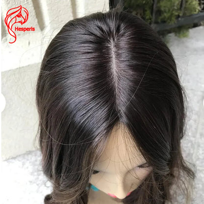 Hesperis Natural Wave Lace Closure Wig Human Hair Brazilian Remy 5.5x4.5 Pu Silk Base Brown Ombre Lace Wig Pre Plucked ForWomen