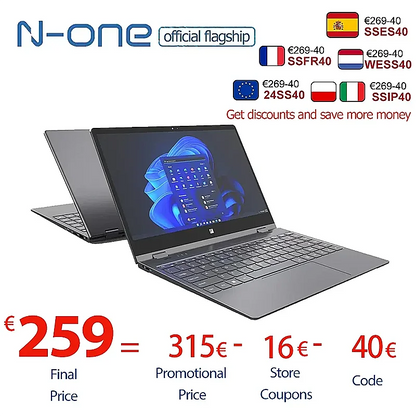 NEW N-one NBook Plus 14.1" Intel N100 Windows 11Pro  Laptop 16GB+512GB 1920*1080 Touch Screen 360° Folding Computer Notebook