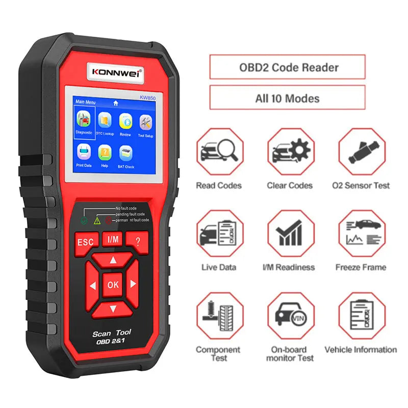 KONNWEI OBD2 KW850 Car OBD 2 Scanner Professional Scanner Diagnostic  Tools OBD2 Check Engine Check Automotive Code Reader