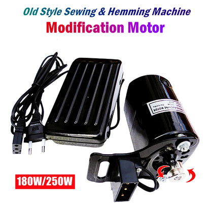 180W/250W Old Style Sewing Machine Modification Motor All Copper Wire Permament Magnet Selvedge Hemming Machine Motor Pedal Sets