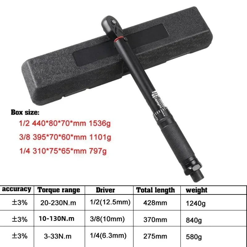 Torque Wrench 1/2'' 3/8'' 1/4'' Square Drive Preset Bicycle Torques Key Two-way Ratchet Car Bike Automotive Hand Tools