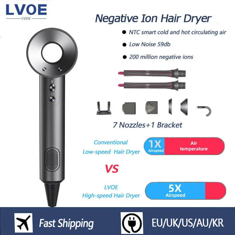 Electric Hair Dryer High-Speed Powerful Home Low Noise Quick Negative Ionic Blow Dryer Hot Cold Wind Salon Hair Styler Tool