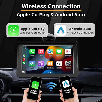 Wireless Portable Car Stereo with CarPlay & Android Auto, 17.78 cm Touch Screen, Hands-Free Calling, Mirror Link, GPS Maps & USB Cable