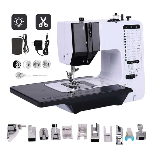 38 Stitches Sewing Machine Portable Mini Handy Replaceable Presser Foot Overlock Knitting Start Button Electrec With Pedal Table