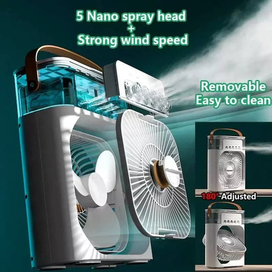 Portable Air Conditioner Fan with LED Light, Timer, 3 Wind Speeds, and 3 Spray Modes