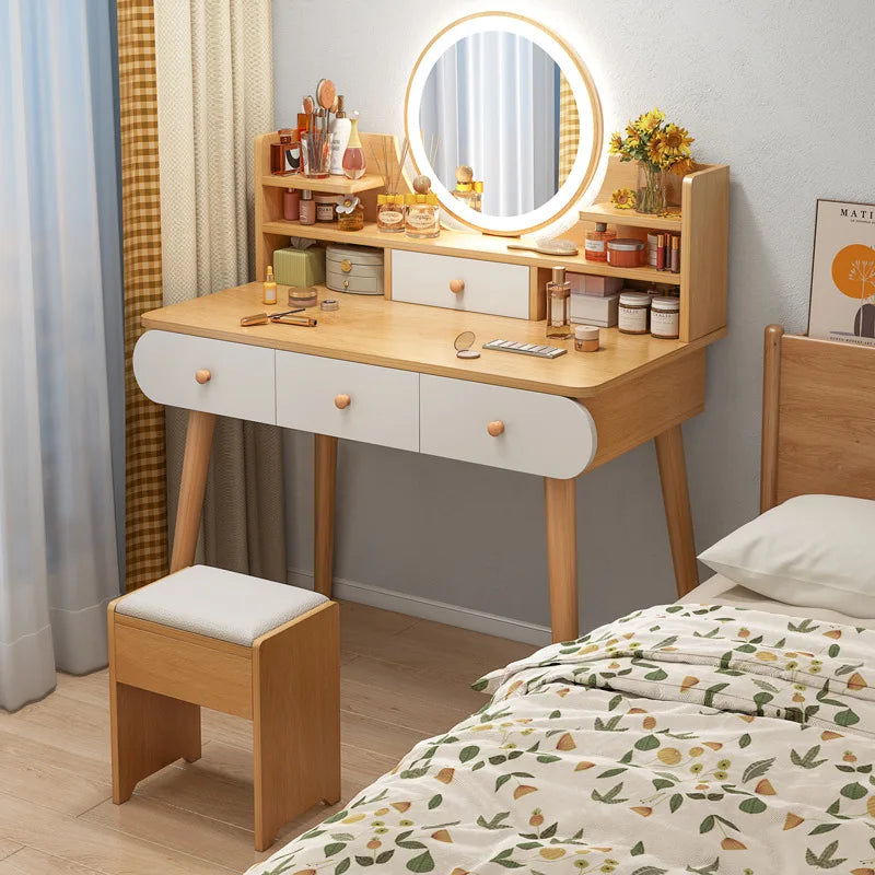 Nordic Dressing Table with Makeup Mirror Simple Bedroom Makeup Table One Piece Table Rental Room Dressing Table Home Dressers