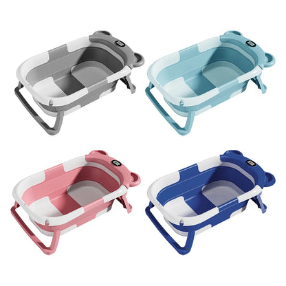 Real-Time Temperature Display Baby Bathtub Non-Slip Foldable Travel Bathtub Silicone Kids Tub for Shower at Travling Or Bathroom