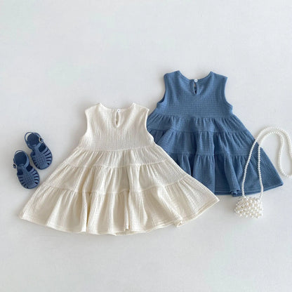 Summer New Girls Sleeveless Dress Solid Children Loose Vest Dress Thin Cotton Baby Girl Breathable Casual Dress Kids Clothes