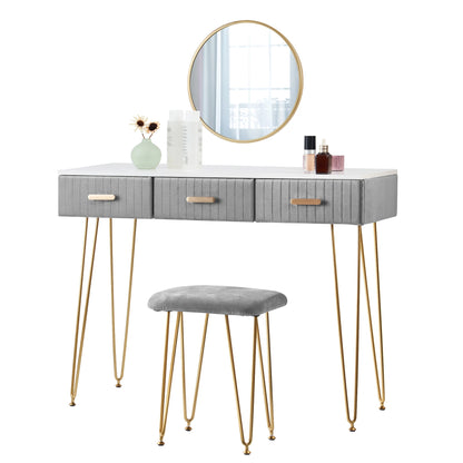 （Clearance）Dressing Table with Mirror Set with 3  Drawers ,Desk Dresser Set Hairpin Legs