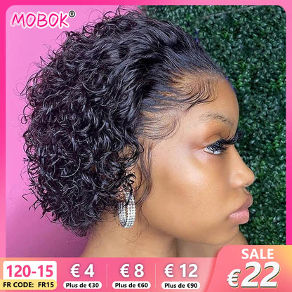 Pixie Cut Wig Short Curly Remy Hair 13x1 T-Part HD Lace Human Hair Wig Brazilian Natural Color Hair For Women Glueless Curly Wig