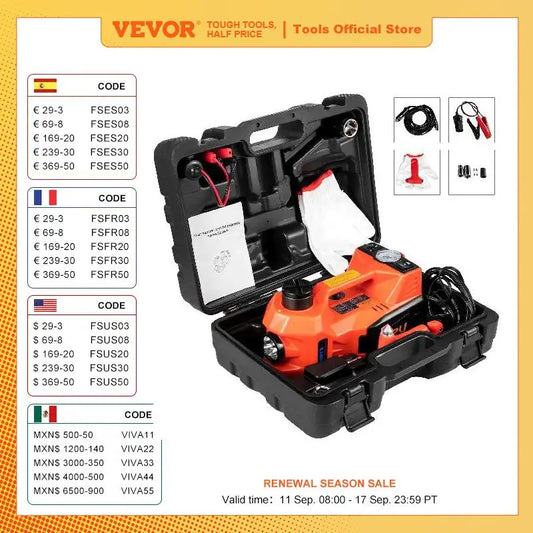 VEVOR 5 Ton 12V Car Jack Electric Hydraulic Jack Kit 45CM + Wrench Tire Inflator LED Light Portable Tire Lifting Car Repair Tool