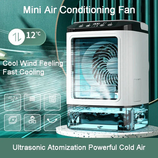 Water-cooling Fan Mini Spray Humidification Air Cooler 900ml Water Tank 3speed Led Light Ultrasonic Atomization USB Rechargeable