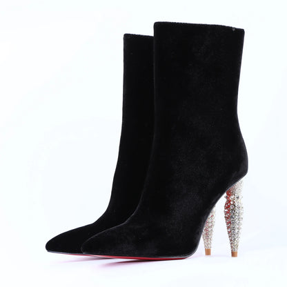 High Heels Designer Shoes Red Bottom Diamonds Boots For Women 2023 Luxury Ladies Pointed Toe Black Red Ankle Boots Sexy