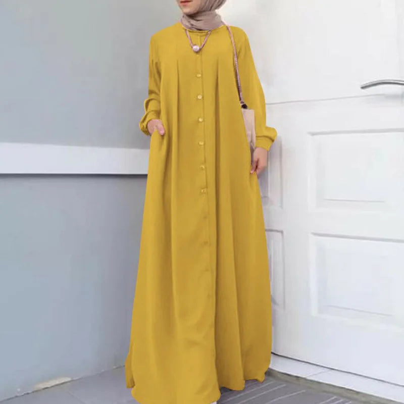 Optimize product title: Ethnic Style Long Dress - Autumn Retro Print, V-Neck, Loose Casual Fit, Premium Cotton and Linen Blend