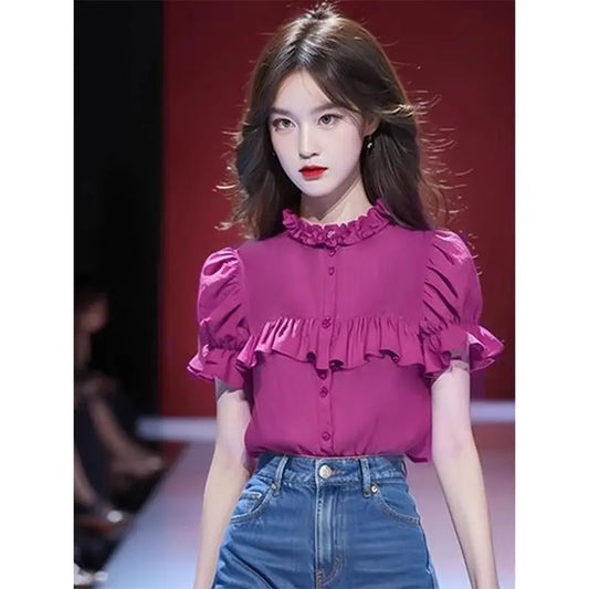 Korea Fashion Pink Shirts Ropa De Mujer Summer New Versatile Popular Unique Chic Short Sleeve E Blusas Loose Tops