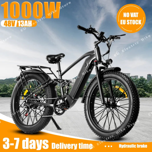 Electric Bike 1000W Motor 48V13Ah Lithium Battery Adult 26*4.0-In Fat Tire City Ebike Mountain Hydraulic brake Electric Bicycle