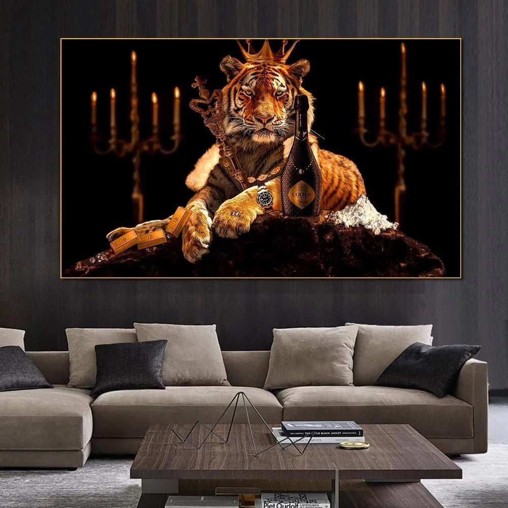 Large Size Animal Poster Wall Art Luxury Tiger King Canvas Prints Paintings Decorative Pictures for Living Room Decor Cuadros