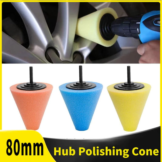 3Inch Car Wheel Hub Polishing Cone Sponge Buffing Pads Car Buffer Polisher for Drill Automotive Wheels Care Rotary Tools