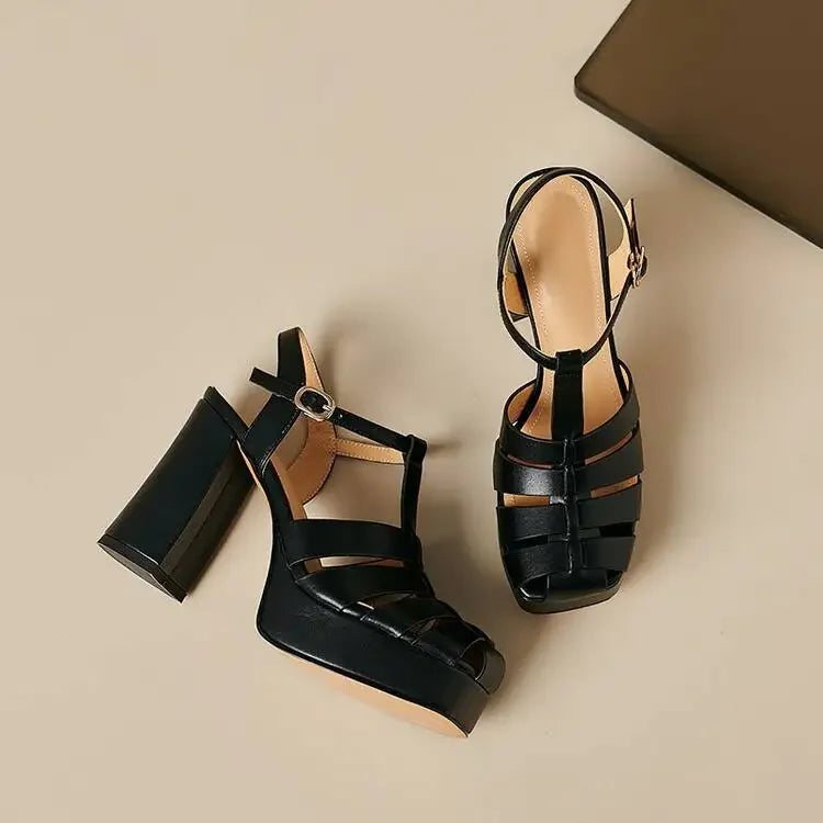 Thick sole, thick heel, super high heels, hollowed out design sandals, comfortable and breathable