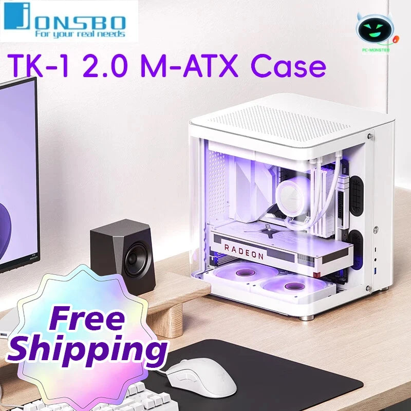 JONSBO TK-1 2.0 M-ATX Case Mini PC Case Ring Tempered Glass Side Penetration E-sports Seaview Room Desktop Computer Mini Chassis