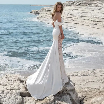 Optimize product title: Custom Made Off The Shoulder Mermaid Sleeveless Wedding Gown in Princess Bohemian Style