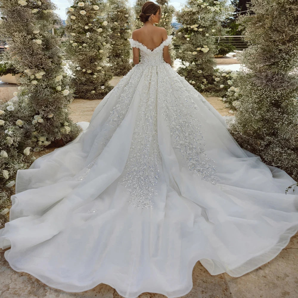 Haohao Ball Gown Princess Wedding Dresses 2024 Sweetheart Off The Shoulder Vestido De Novia Lace Sequined Shiny Robe De Mariee