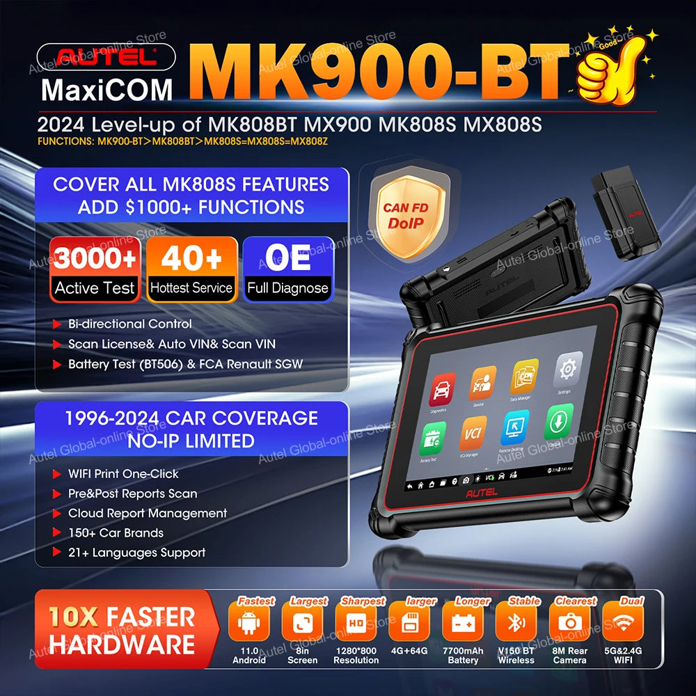 2024 Autel MaxiCOM MK900BT Scanner Car Diagnostic Tool CAN FD DoIP Bluetooth Scanner MK906 BT Automotive Tools Upgrade of MK808S