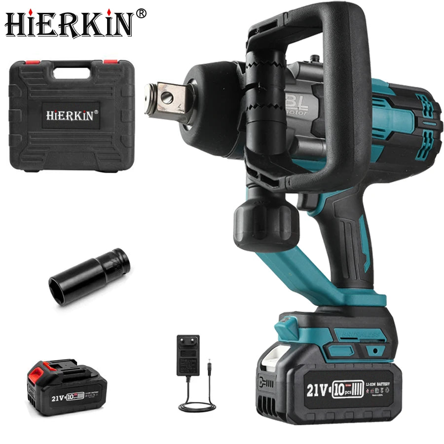 HIERKIN 21V 3000Nm 3/4 Lithium Battery Power Tools Set Cordless Wireless High Torque Spanner Kit Impact Wrench