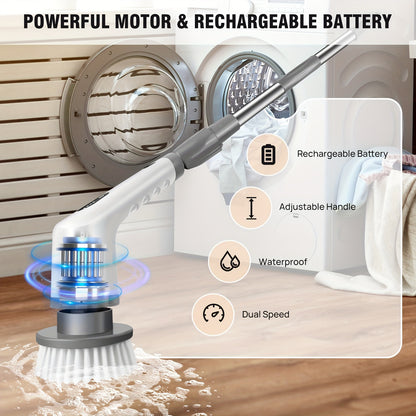 Blue/Grey Electric Spin Scrubber, Cordless Cleaning Brush With 10 Replaceable Brush Heads Dual Speed Power Scrubber With Adjustable Extension Handle Clean House For Bathroom, Floor, Kitchen, Car, Tile, Wall, Tub, Christmas, Halloween