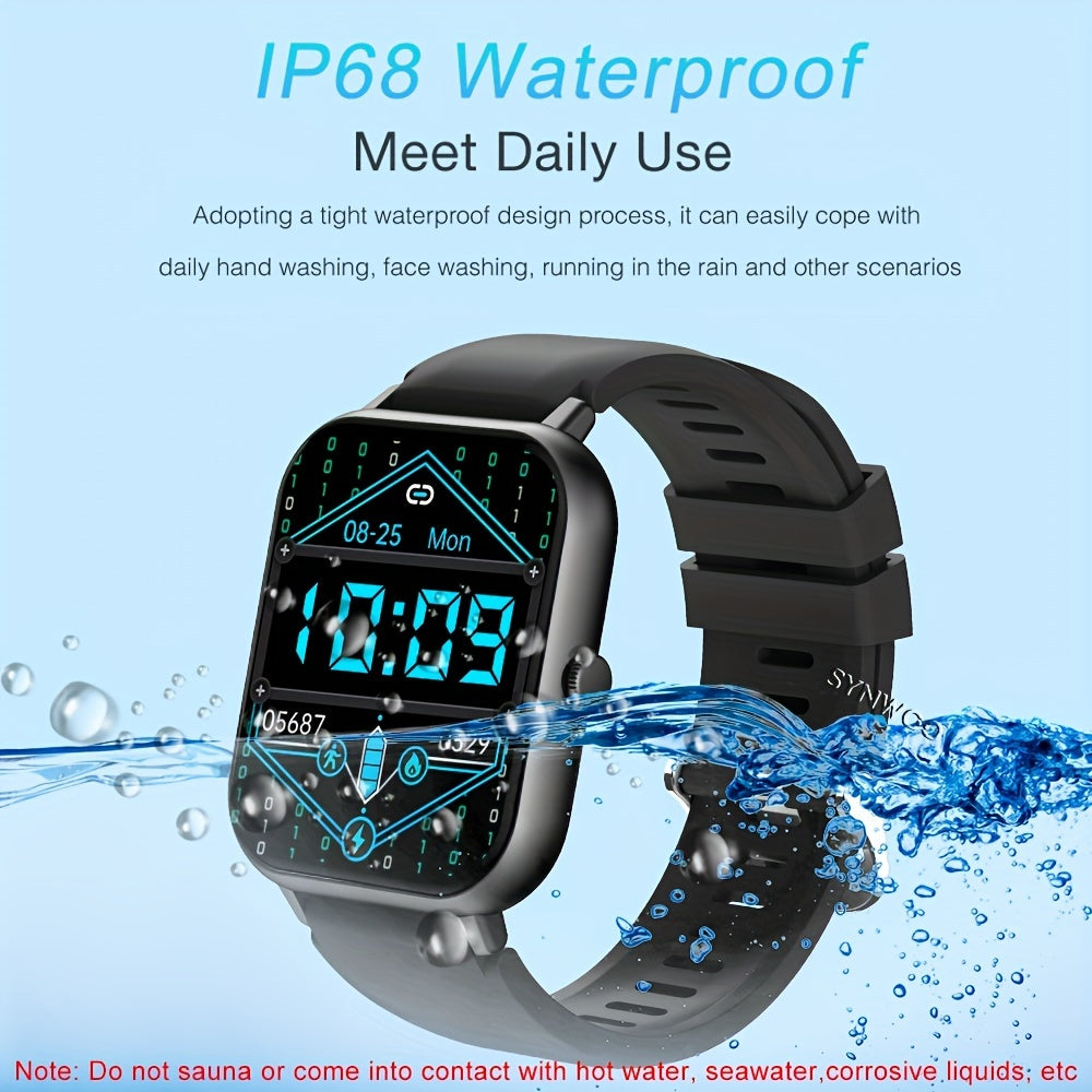 SYNWOO Smart Watch with Custom Dial, IP68 Water Resistance, Digital Display, Stopwatch, Calendar & Alarm - Smartwatch with 100+ Sports Modes, Music & Call Functionality, Wireless, Plastic Case, Square Silica Gel Strap - Compatible with iPhone & Android