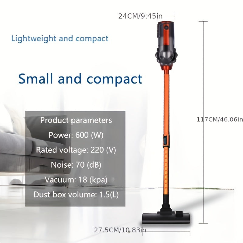 600W 220V 18KPa Portable Household Low-noise Vacuum Cleaner, Handheld Vacuum Cleaner Suction Vacuum Cleaner, Suitable For Pet Hair, Hard Floors And Carpets, Four-in-one Lightweight Handheld Stick Vacuum Cleaner