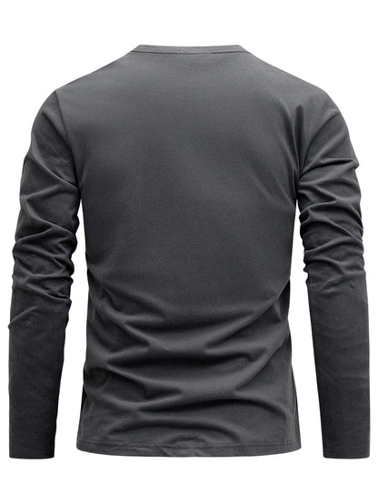 3pcs Men's Cotton Long Sleeve T-Shirts - Casual Crew Neck, Breathable & Moisture-Wicking for Spring/Fall