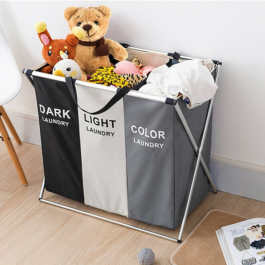 3 Cell Folding Laundry Basket Bedroom, Bathroom, University Dormitory, Laundry Sorting; Bedroom, Living Room Storage And Use Are Also Very Convenient; Three Colors And Three Squares (black + Beige + Gray)