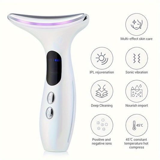 LED Photon Therapy Beauty Device for Neck and Face Massage - Unscented High Frequency Machine with 3 Color Light Treatment, USB Rechargeable Lithium Battery, Portable for Overtime Work & Business Travel, Perfect Valentine's Gift for Women