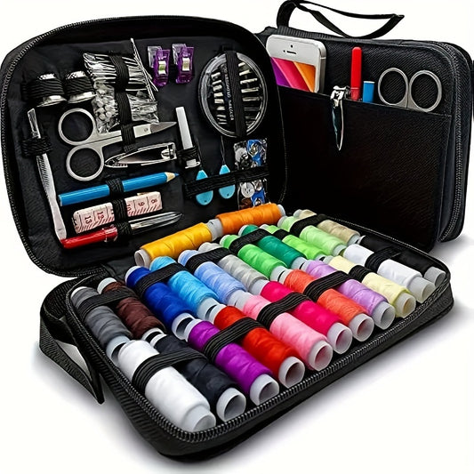 Luxury Sewing Kit with High Quality Case: 24-Colored Polyester Threads (91.44meter/Spool), 30-Assorted Needles, Safety Pins, Tweezers, Quilting Clips, And More - Perfect for Sewing, Crafting, And Mending