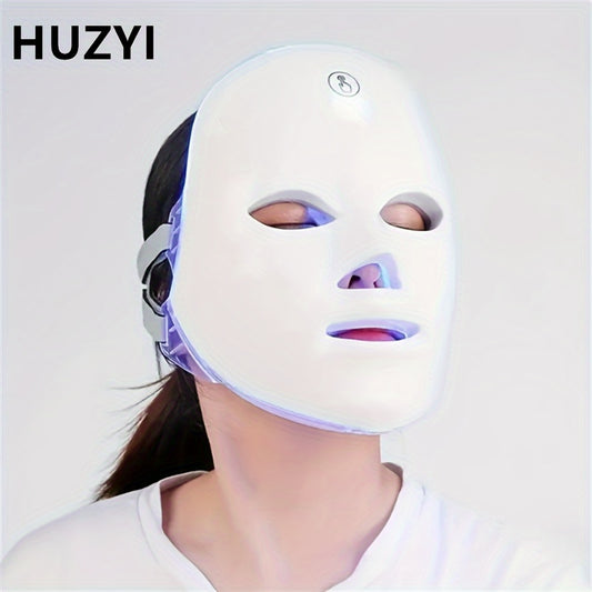 HUZYI 7-Color LED Facial Beauty Mask - USB Rechargeable, Fragrance-Free Skincare Tool with Lithium Battery