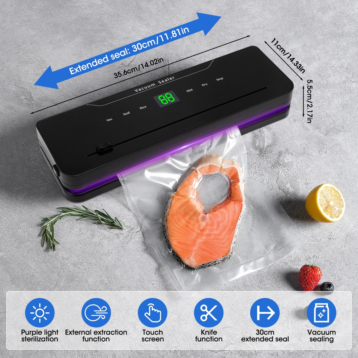 Food Vacuum Machine for Frozen Food, Auto Seal Bag Configuration with Super Suction - Ensure Optimal Vacuum Level and Prolong Shelf Life Includes 10 vacuum bags