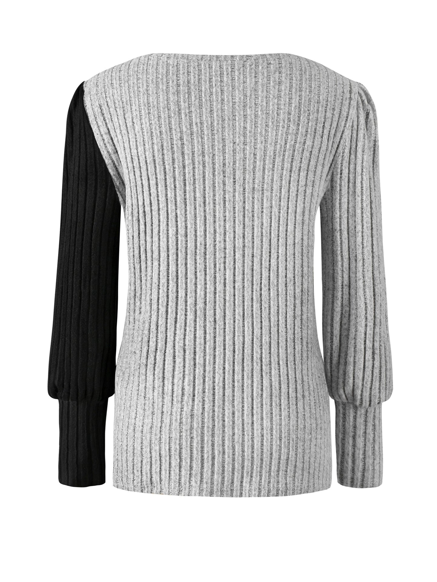 Soft Ribbed Crew Neck T-Shirt with Chic Button Detail - A Fashionable Long Sleeve Top for Spring & Fall - Womens Casual Wear