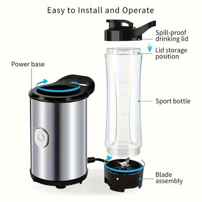 1 Set Portable Blender And Smoothie Maker Personal Mini Blender Electric Mixer With 2x600ml Blender Bottles For Smoothies, Milkshakes, Fruit And Vegetable Drinks, Ice, 350W